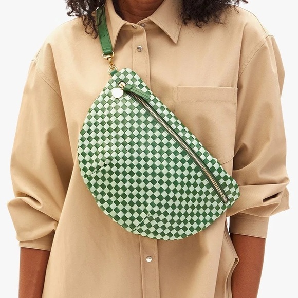 Clare V. Grande Fanny in Fern & Mist Woven Checker NWT - Picture 7 of 7